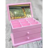 Hobi Erdl Takı Şifonyer 90390 Makyaj Kutu 2Çekmc Ayna Parlak Pembe Lake Ahşp Mdf