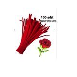hobi market art 100 ADET KIRMIZI ŞÖNİL,Çiçek Yapımına Uygun Tüylü Tel 30 cm 6 mm