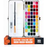 Hobi Market Art Tablet Sulu Boya Seti 50 Renk Metal Kutu + 2 Adet Fırça