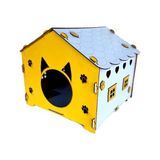 Hobi Renkli Ahşap Kedi Evi-Kırmızı Renk - Kırmızı - Ahşap