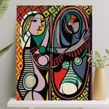 Hobi Sanat Sayılarla Boyama Tuval Seti Fırça Boya Dahil (Çıtalı) 40X50 cm - Aynadaki Kadın - Option-1