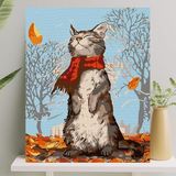 Hobi Sanat Sayılarla Boyama Tuval Seti Fırça Boya Dahil (Çıtalı) 40X50 cm - Kedi ve Sonbahar