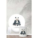 Hobi Shop Panda Ailesi Desenli Bilek Destekli Mouse Pad Kupa Seti