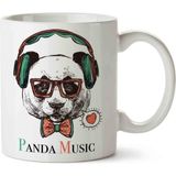 Hobi Shop Panda Music Müzik Porselen Kupa Bardak - Beyaz - 300 cc