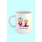 Hobi Shop Peace, Love, Yoga Baskılı Kahve Kupası - Beyaz - 300 cc