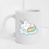Hobi Shop Uyuyan Kedi Figürlü Beyaz Baskılı Kupa - 300 cc