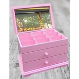 Hobi Takı Şifonyer 90390 Makyaj Kutu 2Çekmc Ayna Parlak Pembe Ahşap MDF El Yapım