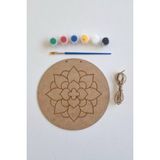 Hobi ve Dekor Için Mandala Desenli Ahşap Boyama Seti - Fırça ve Akrilik Boya Hediyeli
