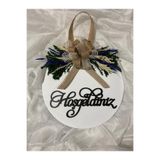 HOBİ55 Ahşap Kapı Süsü Çiçekli Beyaz 30cm Hoşgeldin Siyah 30 x 30