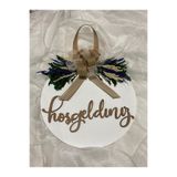 HOBİ55 Ahşap Kapı Süsü Çiçekli Beyaz 30cm Naturel Hoşgeldin 30 x 30