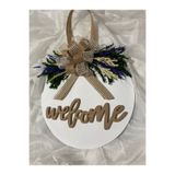 HOBİ55 Ahşap Kapı Süsü Çiçekli Beyaz 30cm Welcome Naturel 30 x 30