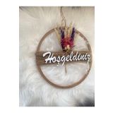 HOBİ55 Kapı Süsü Ahşap Hoşgeldiniz Karışık Desenler Kasnak 01 naturel 10 x 32