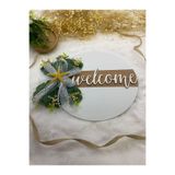 HOBİ55 Kapı Süsü - Dış Kapı Süsü Welcome Eskitme Beyaz Okaliptus Beyaz 30 x 30