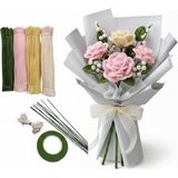 Hobialem 100 Adet Pastel Tonlarda Şönil Buket Çiçek Yapım Seti Kiti + Çiçek Bandı , Çiçek Teli , Tomurcuk Set - Karışık-Çok Renkli