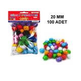 Hobialem 100 Adet, Simli Ponpon, 20 Mm, Renkli Peluş Ponpon