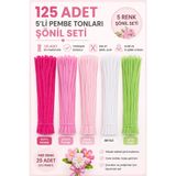 Hobialem 125 Adet 5'li Pembe Tonları Şönil Seti (KOYU PEMBE, ŞEKER PEMBE, AÇIK YEŞİL, AÇIK PEMBE, BEYAZ)