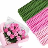 Hobialem 150 Adet 3'lü Şönil Şeker Pembe , Soft Pembe ve Haki Yeşil ,çiçek Yapımına Uygun Tüylü Tel - Karışık-Çok Renkli