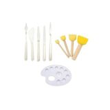 Hobialem 3 Lü Set, Plastik Spatula, Pon Pon Fırça Ve Palet, Yardımcı Set, Hobi Çalışmaları, Akrilik Boya