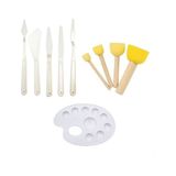 Hobialem 3 lü Yardımcı Set, Plastik Spatula, Pon Pon Fırça ve Palet