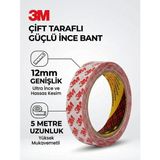 Hobialem 3m Çift Taraflı Güçlü Ince Bant 12 mm x 5 Metre - Şeffaf Yüksek Yapışma Kuvvetli