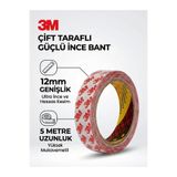 Hobialem 3m Çift Taraflı Güçlü Ince Bant 12 mm x 5 Metre - Şeffaf Yüksek Yapışma Kuvvetli