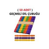 Hobialem (50 Adet) Renkli Geçmeli Dil Çubuğu Dar Çentikli Tırtıklı Geçirmeli Eklemeli Dondurma Çubuğu