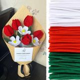 Hobialem 75 Adet Kırmızı, Beyaz, Koyu Yeşil Renkli Şönil Seti, 30 cm Tüylü Tel Elişi Kağıdı