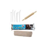 Hobialem Kil Hamuru Set-1 Seramik Hamuru Başlangıç Seti Ebeşuar Merdane 1 kg Beyaz Kil