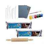 Hobialem Kil Seramik Hamuru Beyaz 2 kg + Ebeşuar + Merdane + Boya + Fırça + Zımpara
