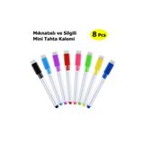 Hobialem Mıknatıslı Mini Tahta Kalemi, 8 Renk, Yaz-Sil, Yazı Tahtası Kalemi, Keçeli Silgili Kalem