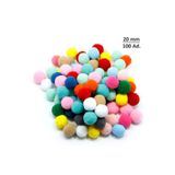 Hobialem Ponpon, 20 Mm, Renkli Ponpon, Peluş Ponpon, 100 Lü Paket