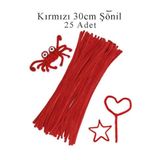 Hobialem Şönil 30 cm 25 li 1 Paket Kırmızı Renkli Tüylü Tel Okul Öncesi Anasınıfı Kreş Hobi Eğitici Şönil