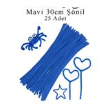 Hobialem Şönil 30 Cm 25 Li 1 Paket Koyu Mavi Renkli Tüylü Tel Okul Öncesi Anasınıfı Kreş Hobi Eğitici Şönil