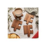HOBİCİM Ahşap Desenli Puzzle Mdf Bardak ve Fincan Altlığı 4'lü Set 8x8 Cm Masaüstü Dekorasyon Eşyası