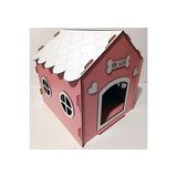 Hobicim Süper Set Ahşap Dekoratif Köpek Evi-Kulübesi ,kedi Evi Minder ve Zincir Tasma (Pembe-Beyaz)