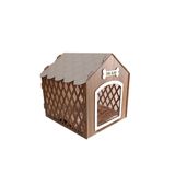 Hobicim Süper Set Ahşap Desenli Köpek Evi-Kulübesi Minder ve Zincir Tasma Hediyeli (Tesbih-Beyaz)