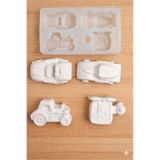 HobiCraft Market Araç Figürlü Silikon Kalıp Seti – Araba, Yarış Arabası, Traktör & Helikopter | 4’lü Kalıp