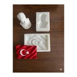 HobiCraft Market Atatürk Büstü ve Dalgalı Türk Bayrağı Silikon Kalıp Seti – Biblo, Epoksi, Kokulu Taş Döküm İçin