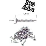 HOBİDABİ 100 Adet Montaj Vidası 3,5x18 Sunta Ahşap Vidası Vida 100 Lü