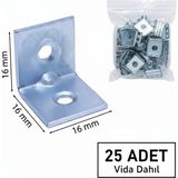 Hobidabi 25 Ad L Demir Gönye Köşebent 16X16X16MM- Mobilya Dolap Köşe Birleştirme Bağlantı Aparatı - Mat Krom
