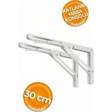 Hobidabi 30 cm Beyaz1 Takım Mandallı Katlanabilir Masa Konsolu - Aç Kapa Duvara Monte Katlanır L Raf Ayağı