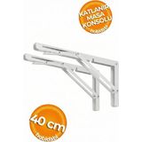 Hobidabi 40 cm Beyaz 1 Takım Mandallı Katlanabilir Masa Konsolu - Aç Kapa Duvara Monte Katlanır L Raf Ayağı