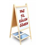 HobiDünyasıElif Hobi Eğitim Eğitici Çift Taraflı Ayaklı Yazı Tahtası 45 cm X 105 cm Ahşap Siyah Beyaz Renkli