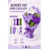 Hobievim3 Şönil Çiçek Buketi Yapım Kiti Mor Zambak Buketi | Kendin Yap DIY Hobi Seti | Kurdele ve Buket Kağıdı Dahil
