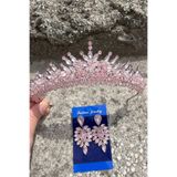 Hobigram Alyce Pembe Gelin Kına Tacı Özel Gün Aksesuar Kadın Taç Ve İnce Mekik Küpe Takımı