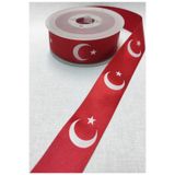 Hobigram Ay Yıldız Kurdele 3 Cm Türk Bayrağı Desenli Saten Kurdele (3 METRE) Paketleme Kurdele