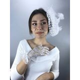 Hobigram Beyaz Fiyonklu Dantelli Gelin Eldiveni Ve Vualet Takımı