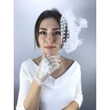 Hobigram Beyaz Kısa Dantelli Gelin Eldiveni Ve Vualet Takımı