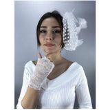 Hobigram Beyaz Kısa Desenli Gelin Eldiveni Ve Vualet Takımı