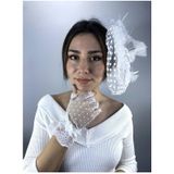 Hobigram Beyaz Kısa Parmak Gelin Eldiveni Ve Vualet Takımı